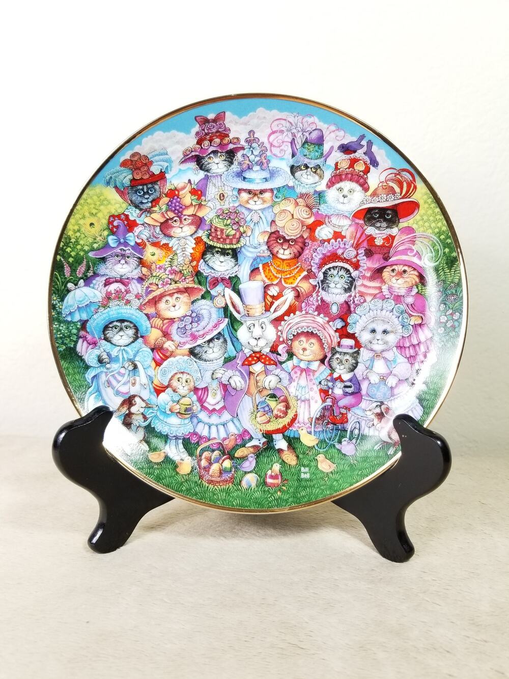 Plate Cat Kitten Lover Wall Decor 8" Easter Purrade by Bill Bell Fine Porcelain